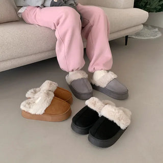 Platform suede fur sandals/slippers