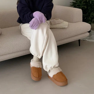 Platform suede fur sandals/slippers