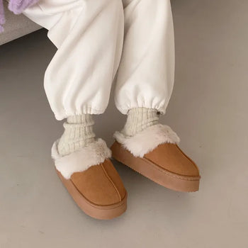 Platform suede fur sandals/slippers
