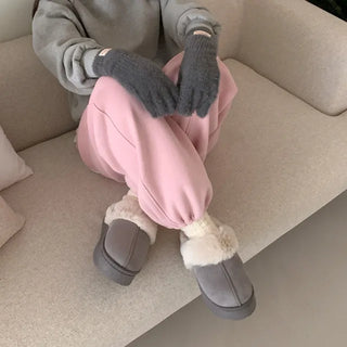 Platform suede fur sandals/slippers