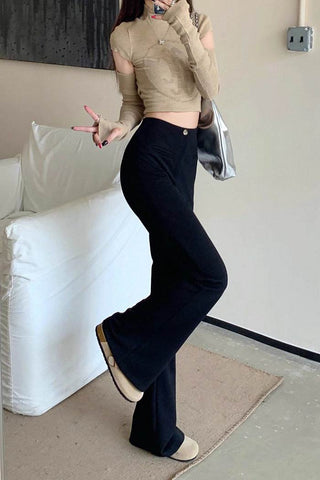 high waist casual micro-flare pants