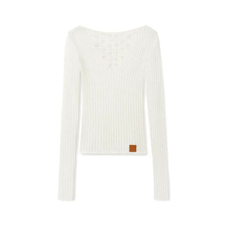 [NOTAWEAR] Wool Blend V-Neck Openwork Knit  Top