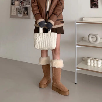 Platform 2-Way Suede Fur Long Boots