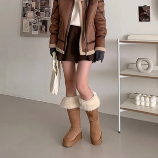 Platform 2-Way Suede Fur Long Boots