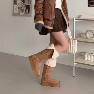 Platform 2-Way Suede Fur Long Boots