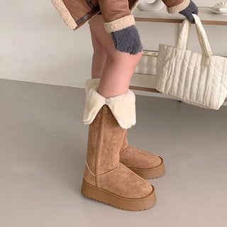 Platform 2-Way Suede Fur Long Boots