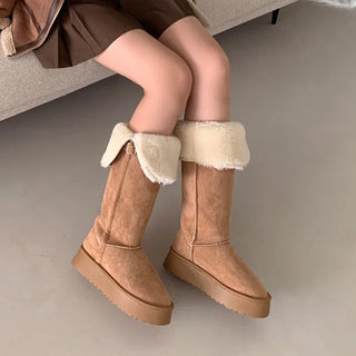 Platform 2-Way Suede Fur Long Boots