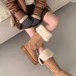 Platform 2-Way Suede Fur Long Boots