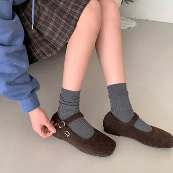 (3 colors) Square Mary Jane Flat Shoes