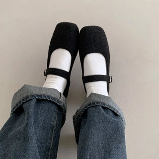 (3 colors) Square Mary Jane Flat Shoes