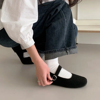 (3 colors) Square Mary Jane Flat Shoes