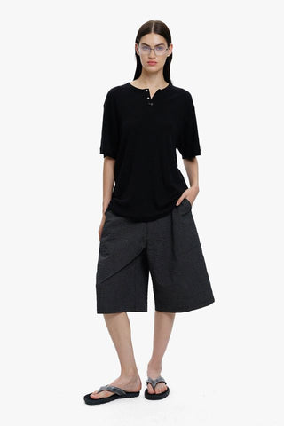 [MASONPRINCE] Henley Neck Short-Sleeve T-Shirt