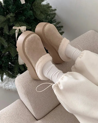 Platform fur suede mule loafers