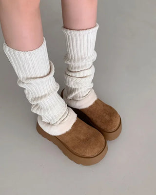 Platform fur suede mule loafers