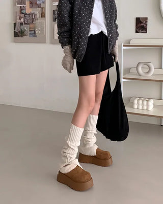 Platform fur suede mule loafers