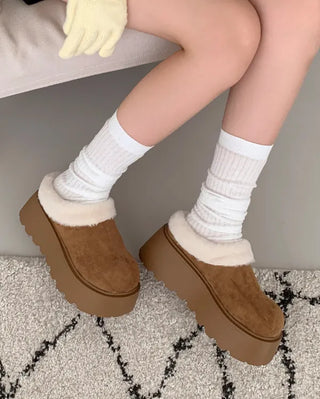 Platform fur suede mule loafers