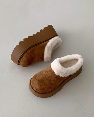Platform fur suede mule loafers