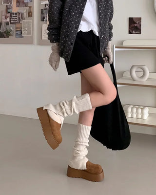 Platform fur suede mule loafers