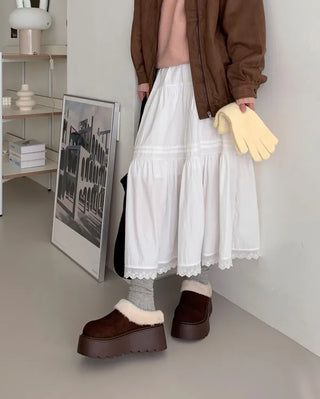 Platform fur suede mule loafers