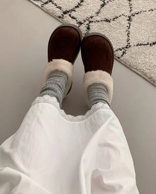 Platform fur suede mule loafers