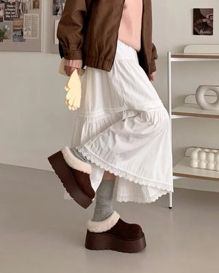 Platform fur suede mule loafers