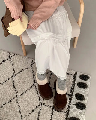 Platform fur suede mule loafers
