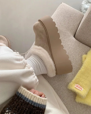 Platform fur suede mule loafers