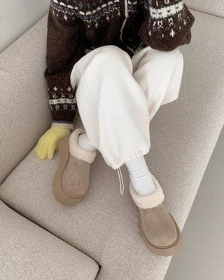 Platform fur suede mule loafers