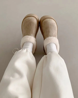 Platform fur suede mule loafers