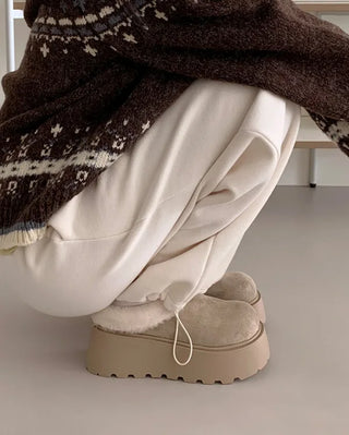Platform fur suede mule loafers