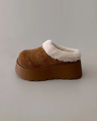 Platform fur suede mule loafers
