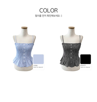 Shirred check sleeveless blouse