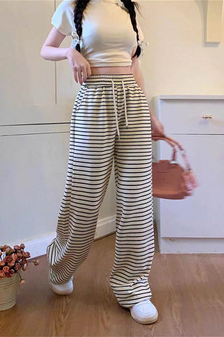 casual striped slim wide-leg pants