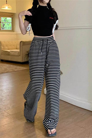 casual striped slim wide-leg pants