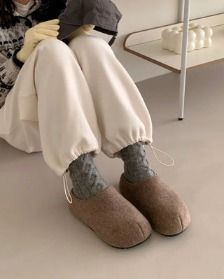 Platform felt suede mules