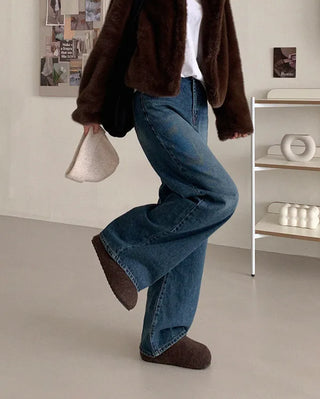 Platform felt suede mules