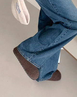 Platform felt suede mules