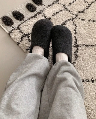 Platform felt suede mules