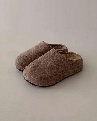 Platform felt suede mules