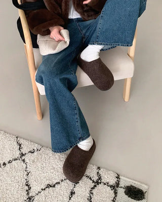 Platform felt suede mules