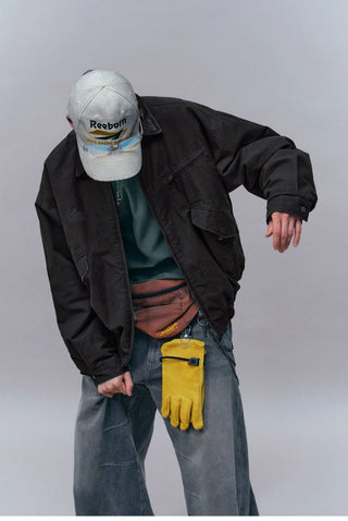 [Monterest] Washed Cotton Work Jacket with Leather Collar