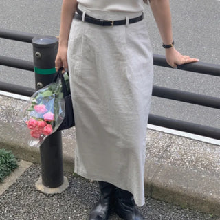 [Lined] H-line long linen skirt (3cm)