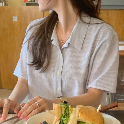 Summer Striped Seersucker Short-Sleeve Shirt