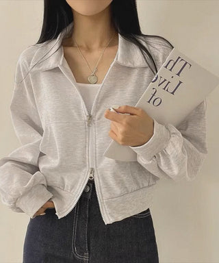 versatile zipper polo lapel retro jacket