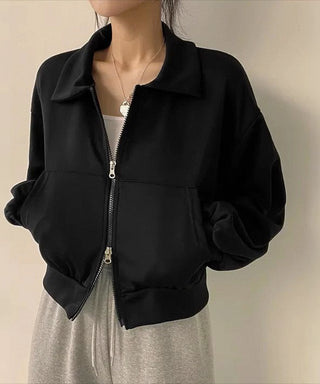 versatile zipper polo lapel retro jacket