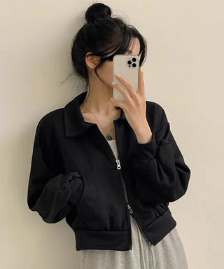 versatile zipper polo lapel retro jacket