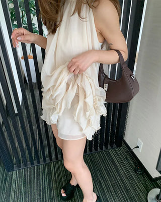 Frilled tiered halter neck blouse & shorts set