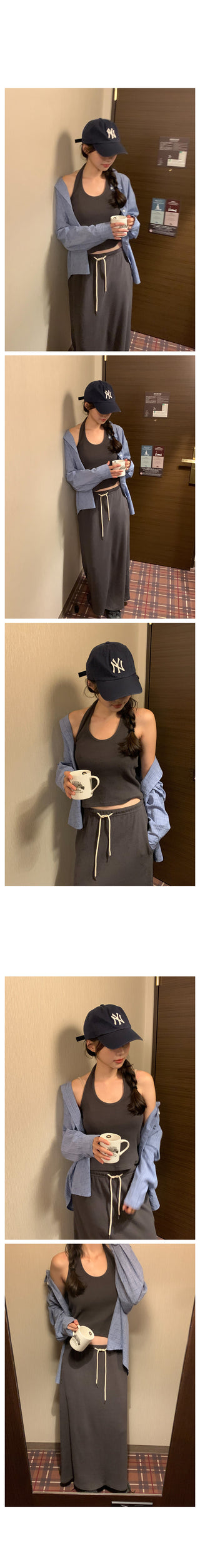 Wrinkle Halter Cardigan Set