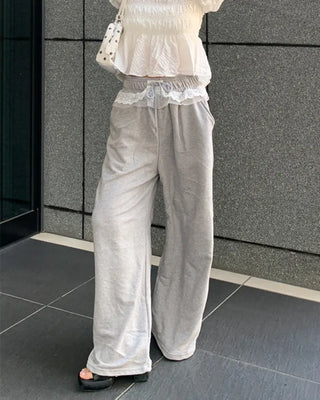 Elastic waist lace detail layered sweatpants