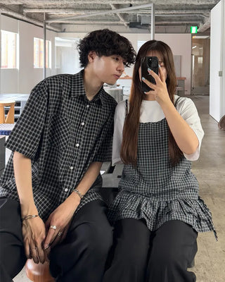 (Unisex) Checkered Short-Sleeve Shirt
